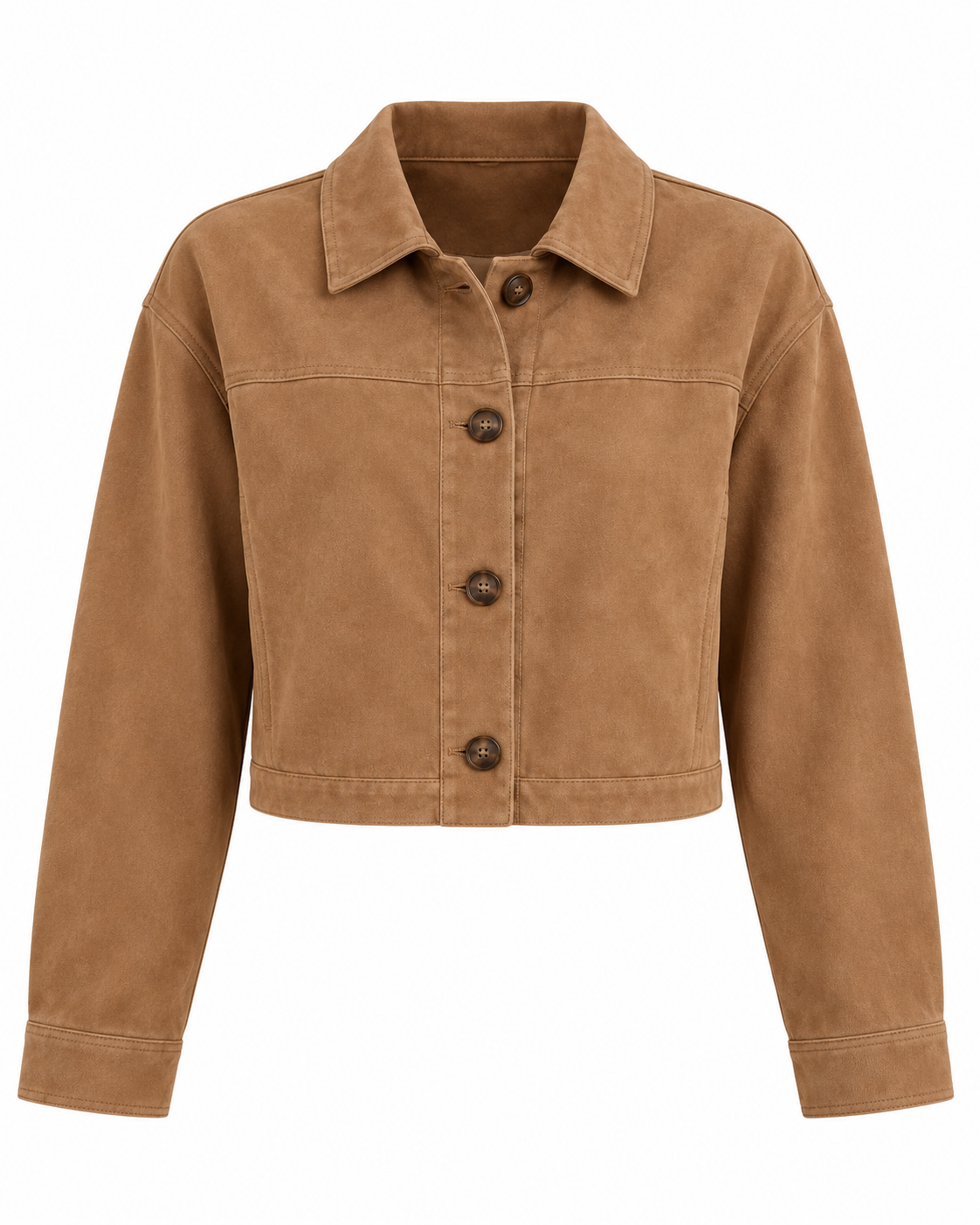 Camel Suede-Look Cropped Jacket