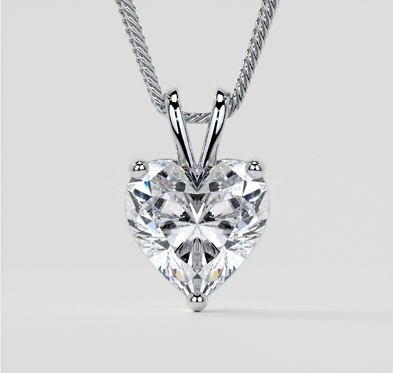 3.0Ct Heart Cut Solitaire Pendant With Diamond Cut Cable Chain in 14K White Gold