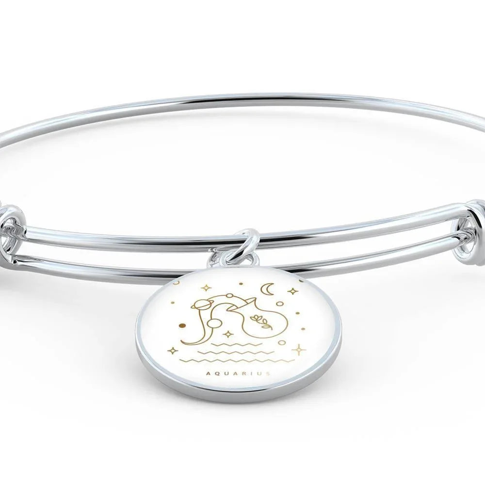Aquarius Zodiac Adjustable Luxury Bangle made from Stainless Steel or 18k Gold - ZodiacFanatic