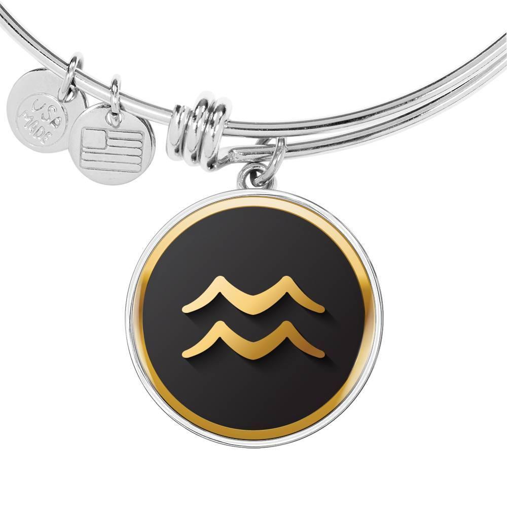 Aquarius Zodiac Exclusive Design Bangle Made From Stainless Steel or 18k Gold - ZodiacFanatic