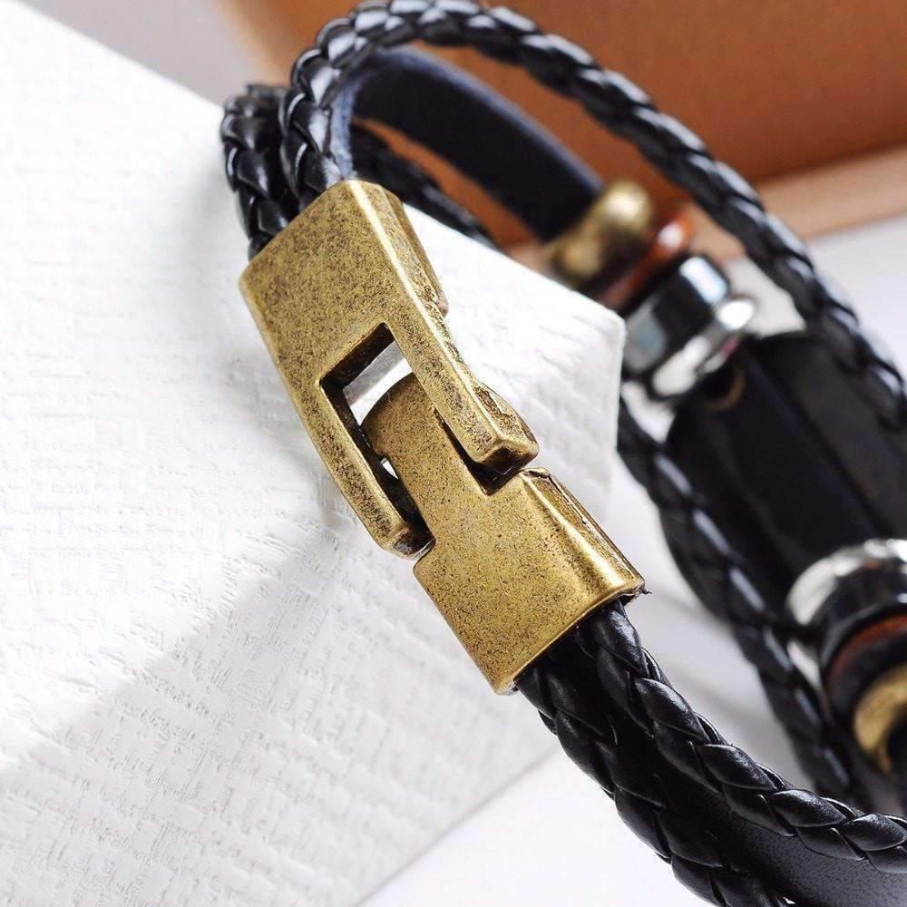 ♒ Aquarius Zodiac Leather Bracelet Wooden Bead & Black Hematite Lover Charm Jewelry - ZodiacFanatic