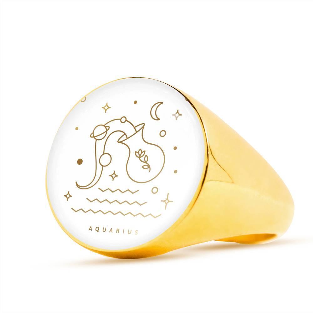 Aquarius Zodiac Luxury Ring made from Stainless Steel or 18k Gold - ZodiacFanatic