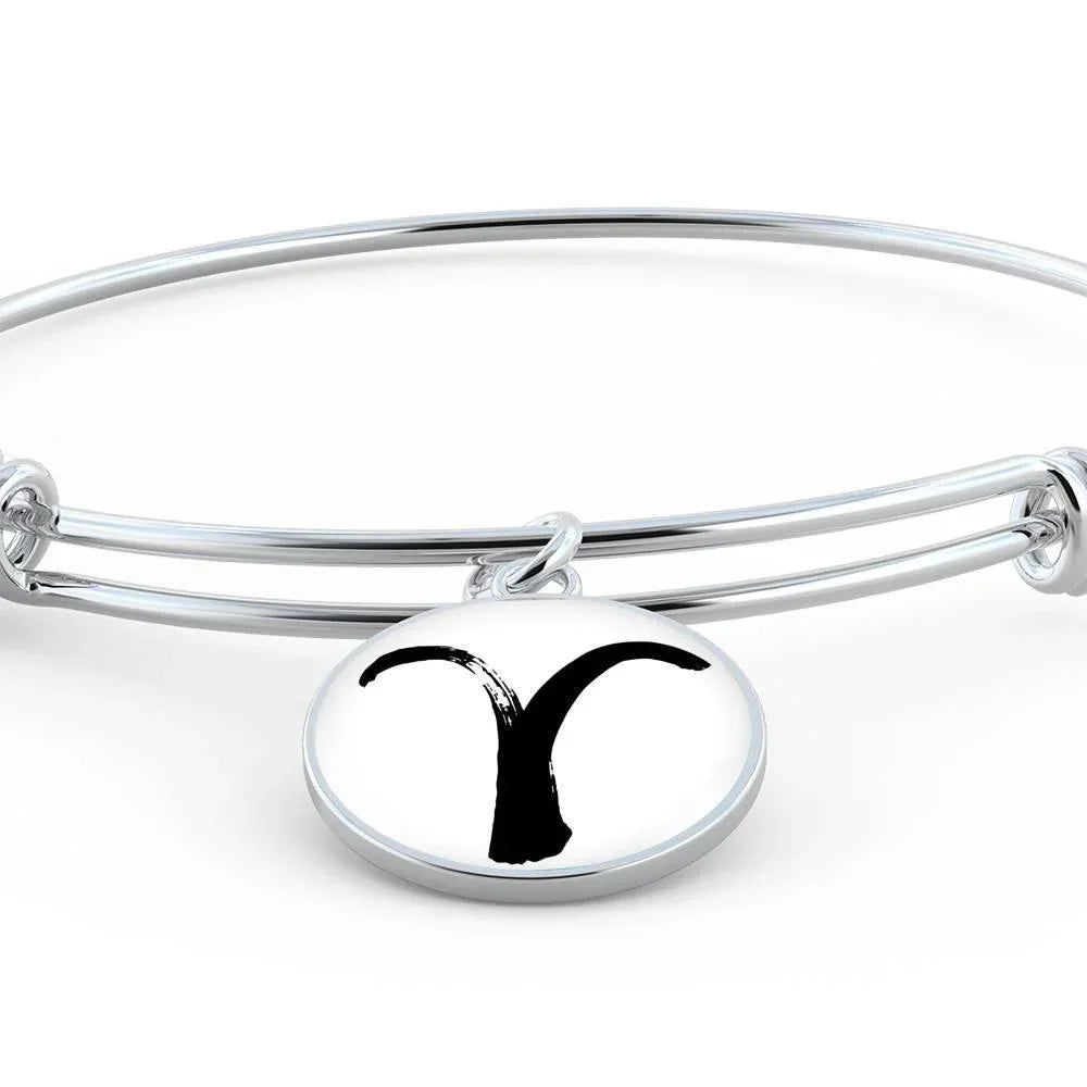 Aries Zodiac Adjustable Luxury Bangle Calligraphy font style made from Stainless Steel or 18k Gold - ZodiacFanatic
