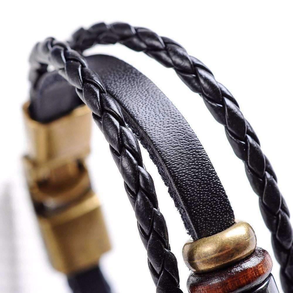 ♈ Aries Zodiac Leather Bracelet Wooden Bead & Black Hematite Lover Charm Jewelry - ZodiacFanatic