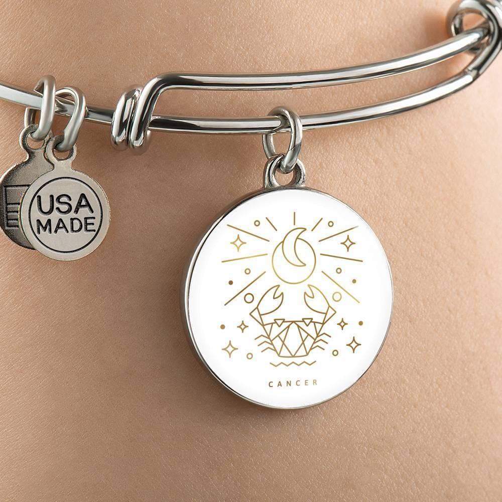Cancer Zodiac Adjustable Luxury Bangle made from Stainless Steel or 18k Gold - ZodiacFanatic