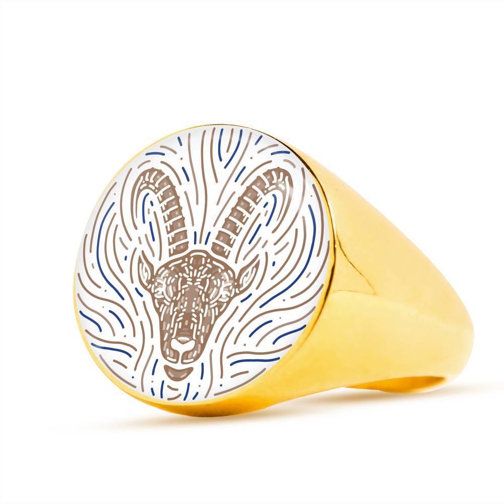 Capricorn Zodiac Artistic Ring made from Stainless Steel or 18k Gold - ZodiacFanatic