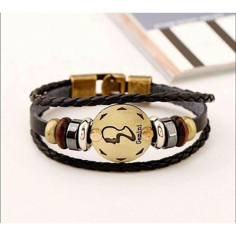 ♊ Gemini Zodiac Leather Bracelet Wooden Bead & Black Hematite - ZodiacFanatic