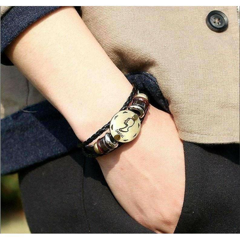 ♊ Gemini Zodiac Leather Bracelet Wooden Bead & Black Hematite - ZodiacFanatic