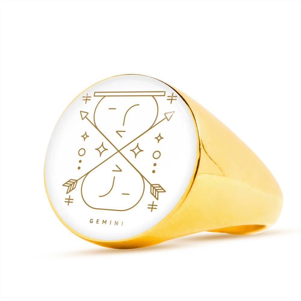 Gemini Zodiac Luxury Stainless Steel or 18k Gold Ring - ZodiacFanatic