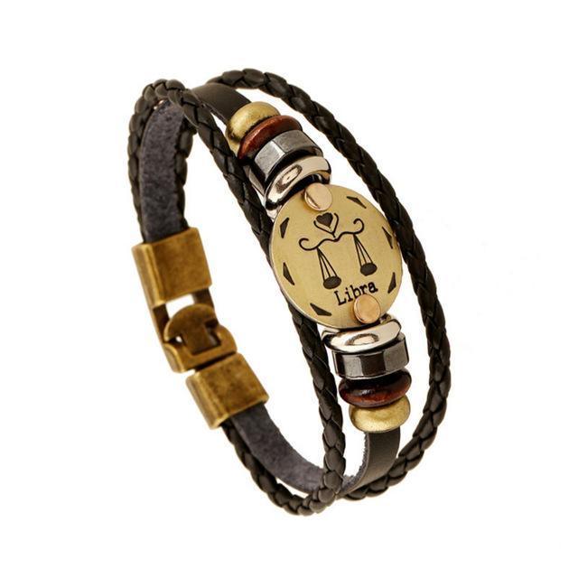♎ Libra Zodiac Leather Bracelet Wooden Bead & Black Hematite - ZodiacFanatic