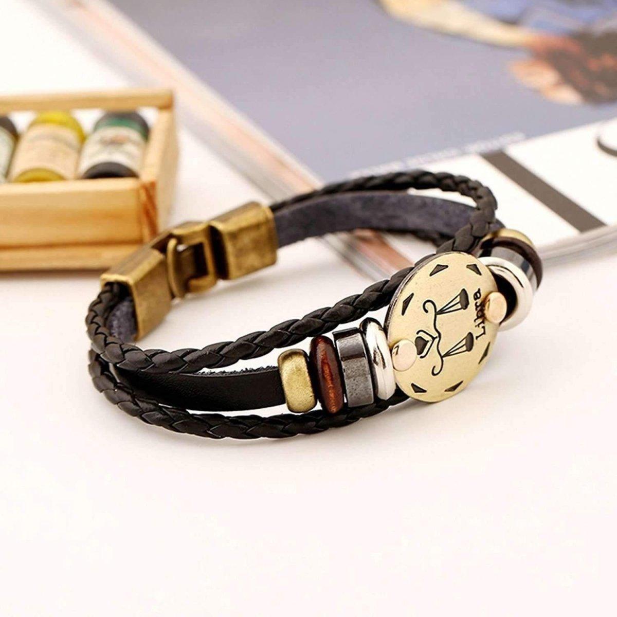 ♎ Libra Zodiac Leather Bracelet Wooden Bead & Black Hematite - ZodiacFanatic