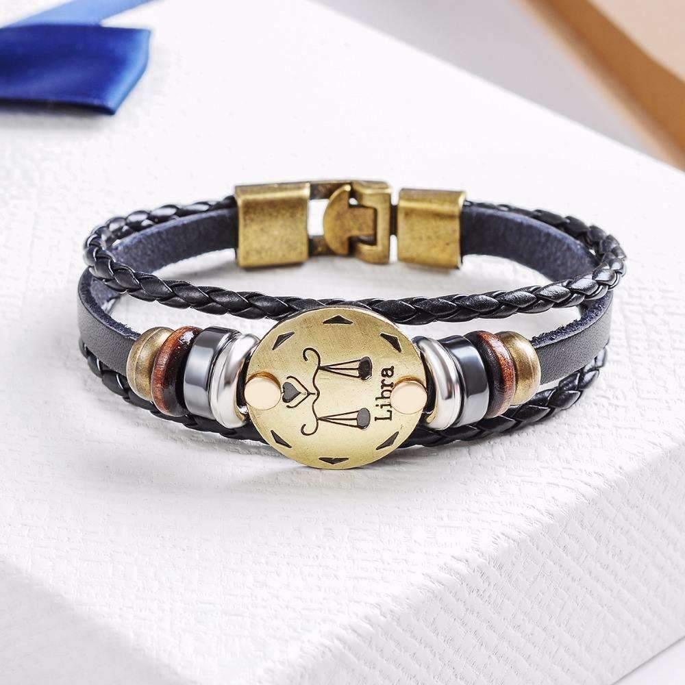 ♎ Libra Zodiac Leather Bracelet Wooden Bead & Black Hematite - ZodiacFanatic