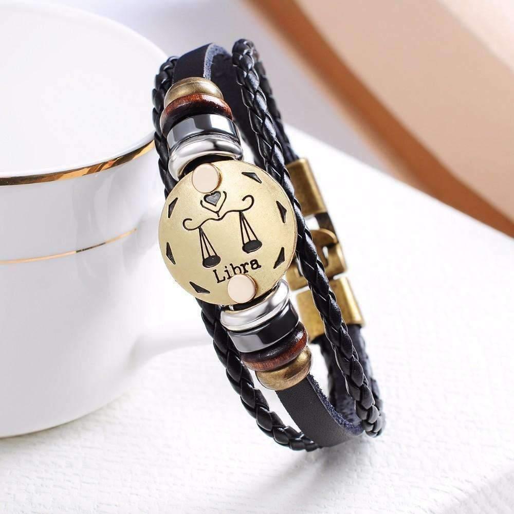 ♎ Libra Zodiac Leather Bracelet Wooden Bead & Black Hematite - ZodiacFanatic
