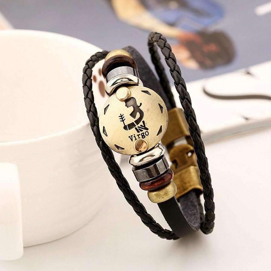 ♍ Virgo Zodiac Leather Bracelet Wooden Bead & Black Hematite Lover Charm Jewelry - ZodiacFanatic