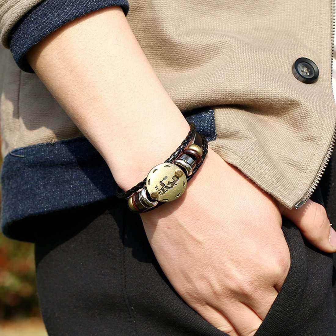 ♍ Virgo Zodiac Leather Bracelet Wooden Bead & Black Hematite Lover Charm Jewelry - ZodiacFanatic