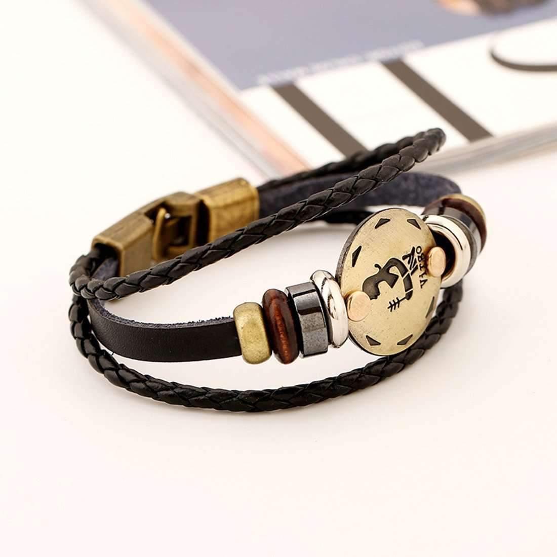 ♍ Virgo Zodiac Leather Bracelet Wooden Bead & Black Hematite Lover Charm Jewelry - ZodiacFanatic