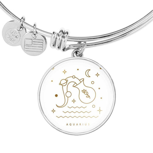 Aquarius Zodiac Adjustable Luxury Bangle made from Stainless Steel or 18k Gold - ZodiacFanatic