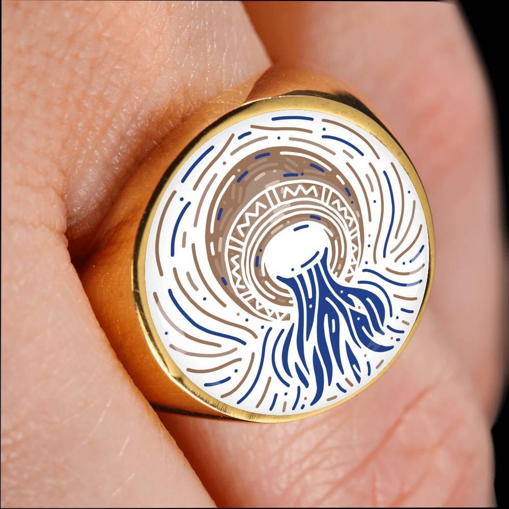 Aquarius Zodiac Artistic Ring made from Stainless Steel or 18k Gold - ZodiacFanatic