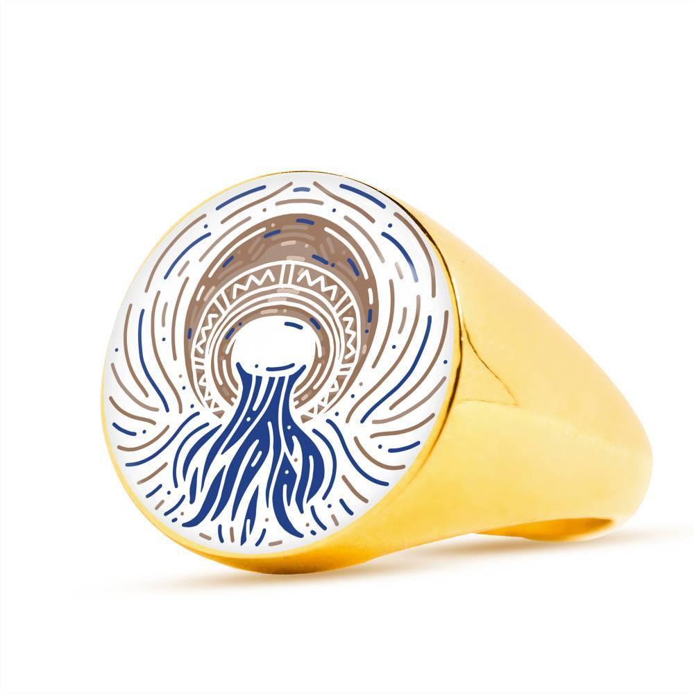 Aquarius Zodiac Artistic Ring made from Stainless Steel or 18k Gold - ZodiacFanatic