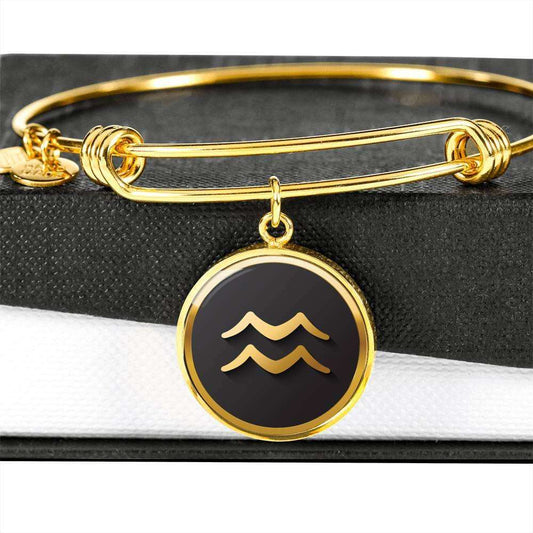 Aquarius Zodiac Exclusive Design Bangle Made From Stainless Steel or 18k Gold - ZodiacFanatic