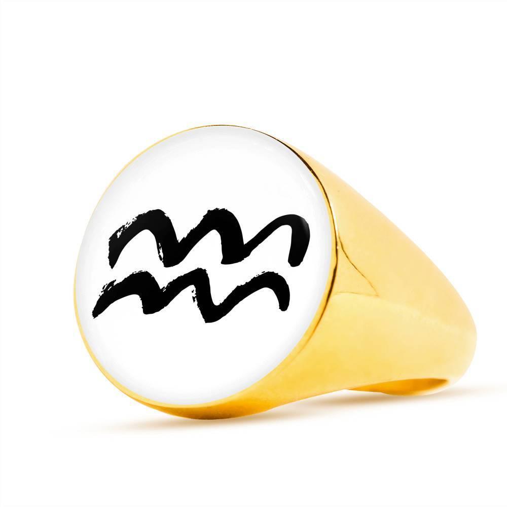 Aquarius Zodiac Stainless Steel or 18k Gold Ring - ZodiacFanatic