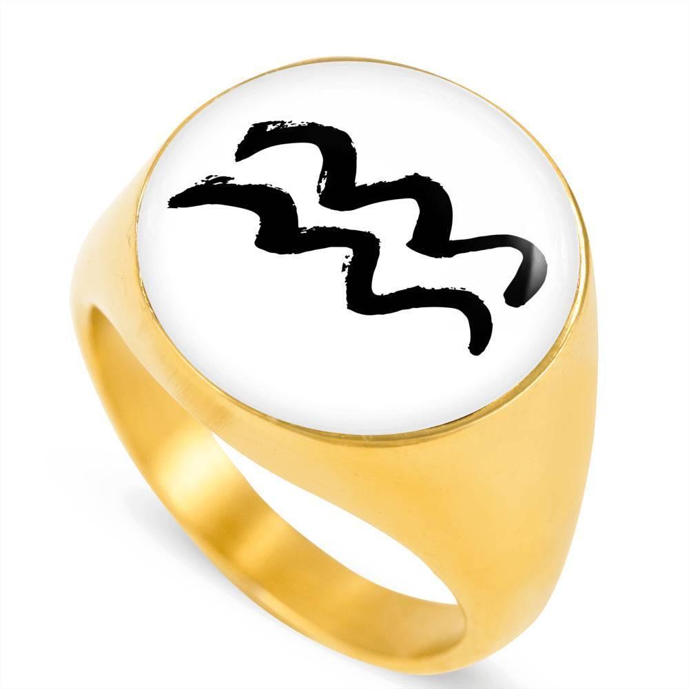 Aquarius Zodiac Stainless Steel or 18k Gold Ring - ZodiacFanatic