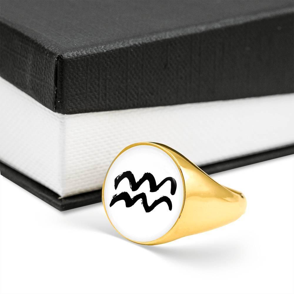 Aquarius Zodiac Stainless Steel or 18k Gold Ring - ZodiacFanatic