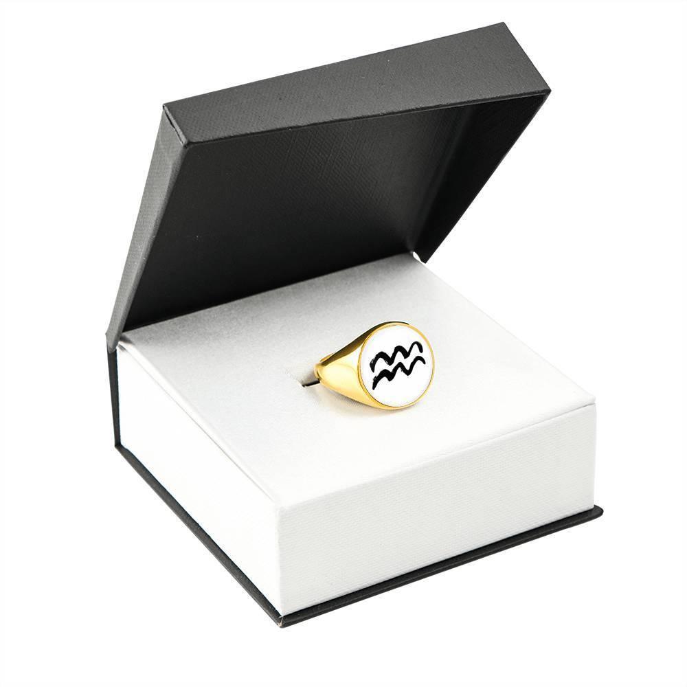 Aquarius Zodiac Stainless Steel or 18k Gold Ring - ZodiacFanatic