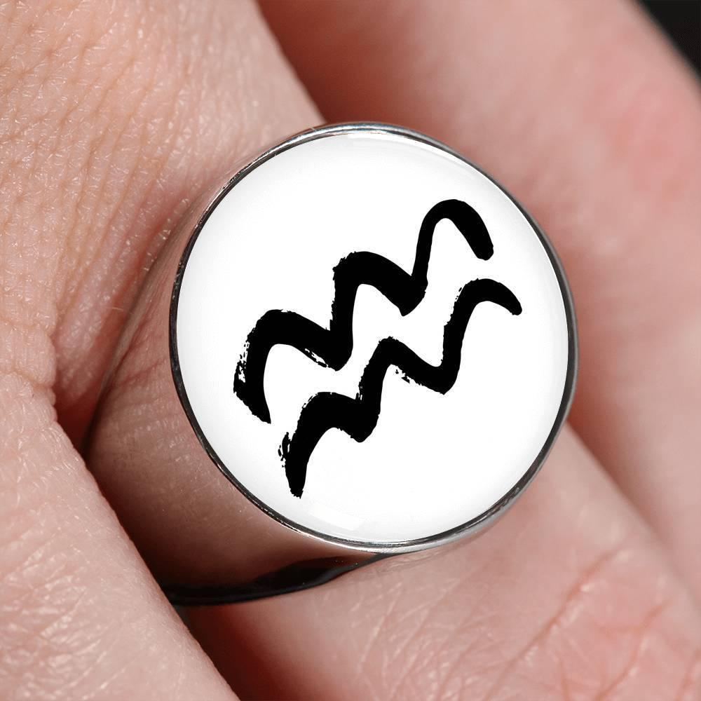 Aquarius Zodiac Stainless Steel or 18k Gold Ring - ZodiacFanatic