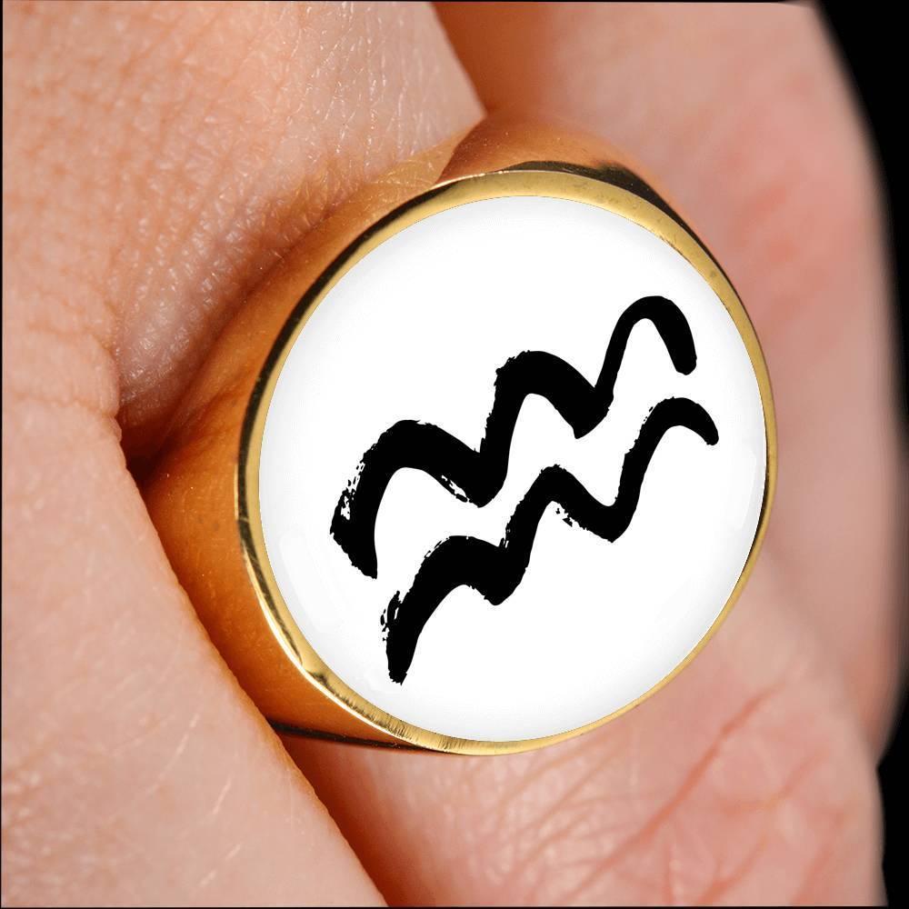 Aquarius Zodiac Stainless Steel or 18k Gold Ring - ZodiacFanatic