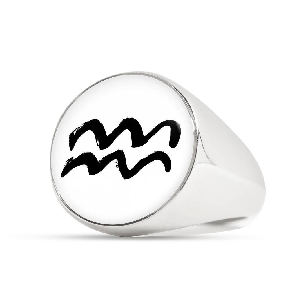 Aquarius Zodiac Stainless Steel or 18k Gold Ring - ZodiacFanatic