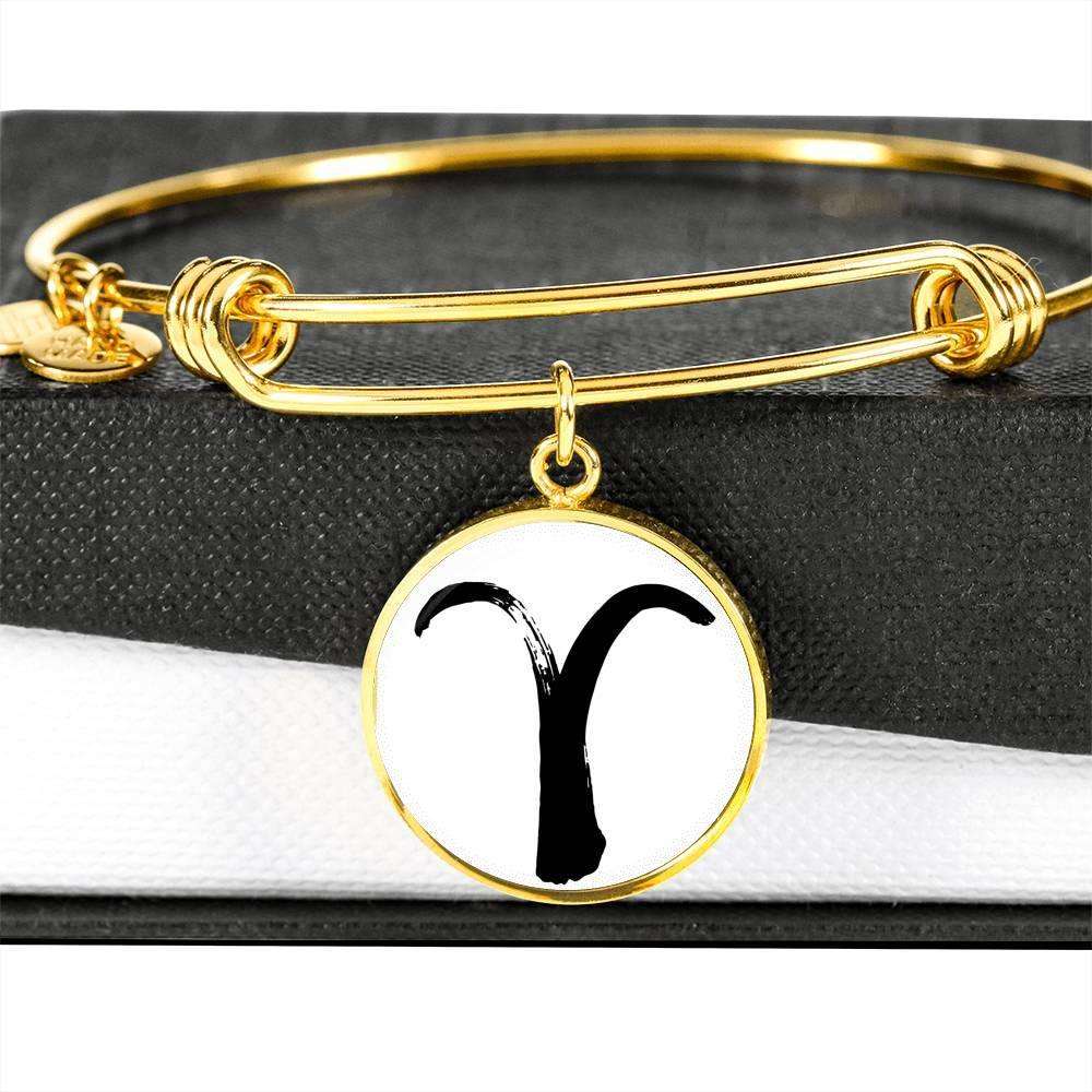 Aries Zodiac Adjustable Luxury Bangle Calligraphy font style made from Stainless Steel or 18k Gold - ZodiacFanatic