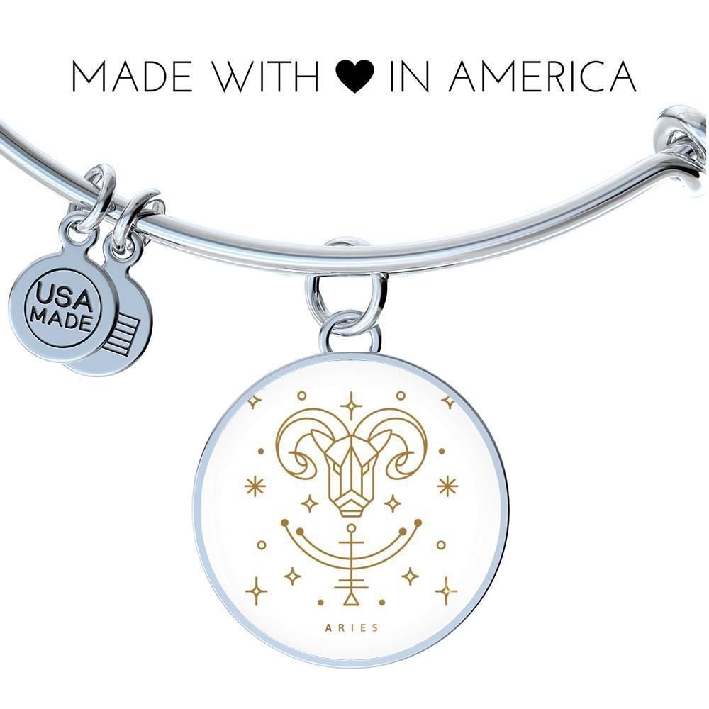 Aries Zodiac Adjustable Luxury Bangle made from Stainless Steel or 18k Gold - ZodiacFanatic