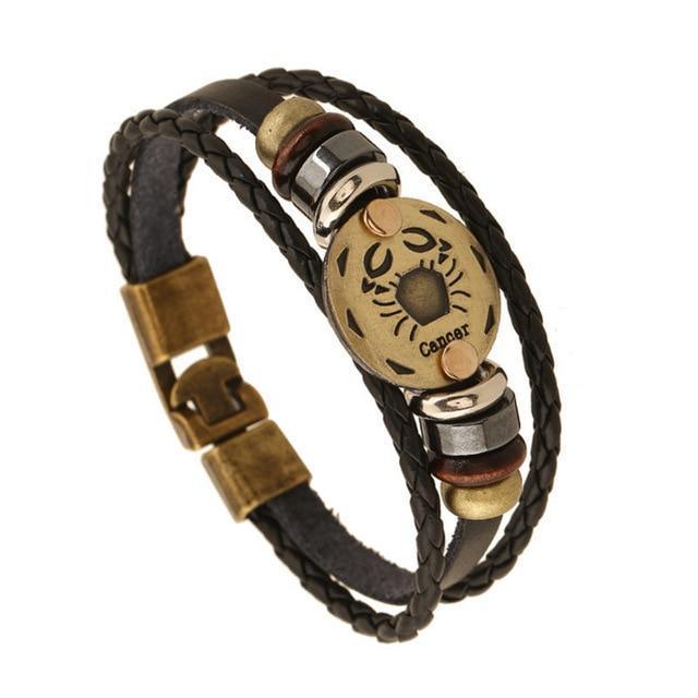 ♋️ Cancer Zodiac Leather Bracelet Wooden Bead & Black Hematite - ZodiacFanatic