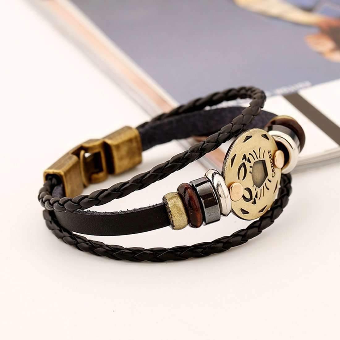 ♋️ Cancer Zodiac Leather Bracelet Wooden Bead & Black Hematite - ZodiacFanatic