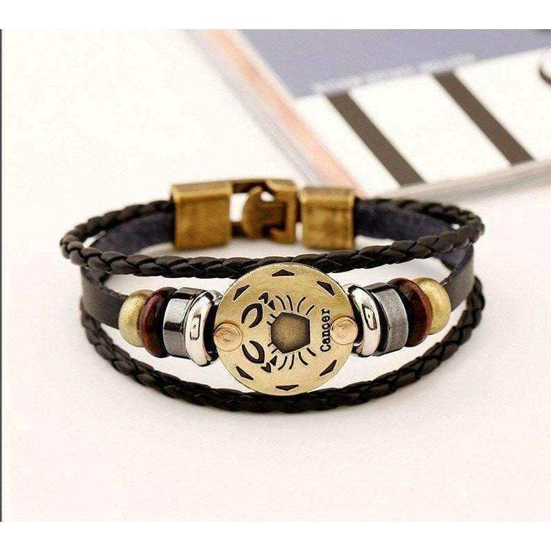 ♋️ Cancer Zodiac Leather Bracelet Wooden Bead & Black Hematite - ZodiacFanatic