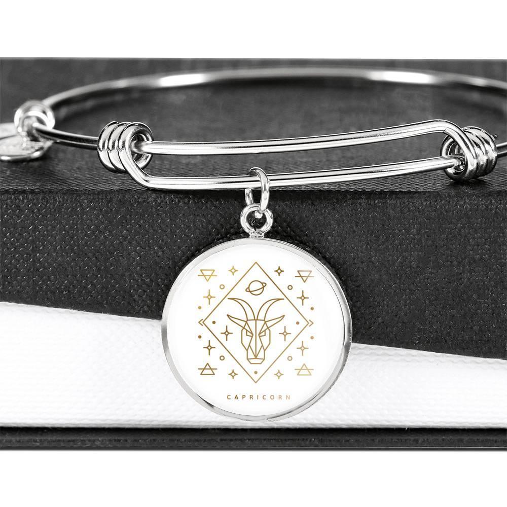 Capricorn Zodiac Adjustable Luxury Bangle made from Stainless Steel or 18k Gold - ZodiacFanatic