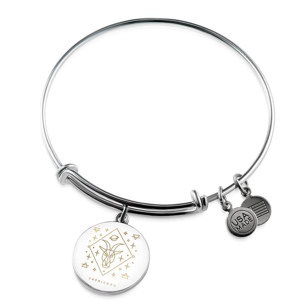 Capricorn Zodiac Adjustable Luxury Bangle made from Stainless Steel or 18k Gold - ZodiacFanatic