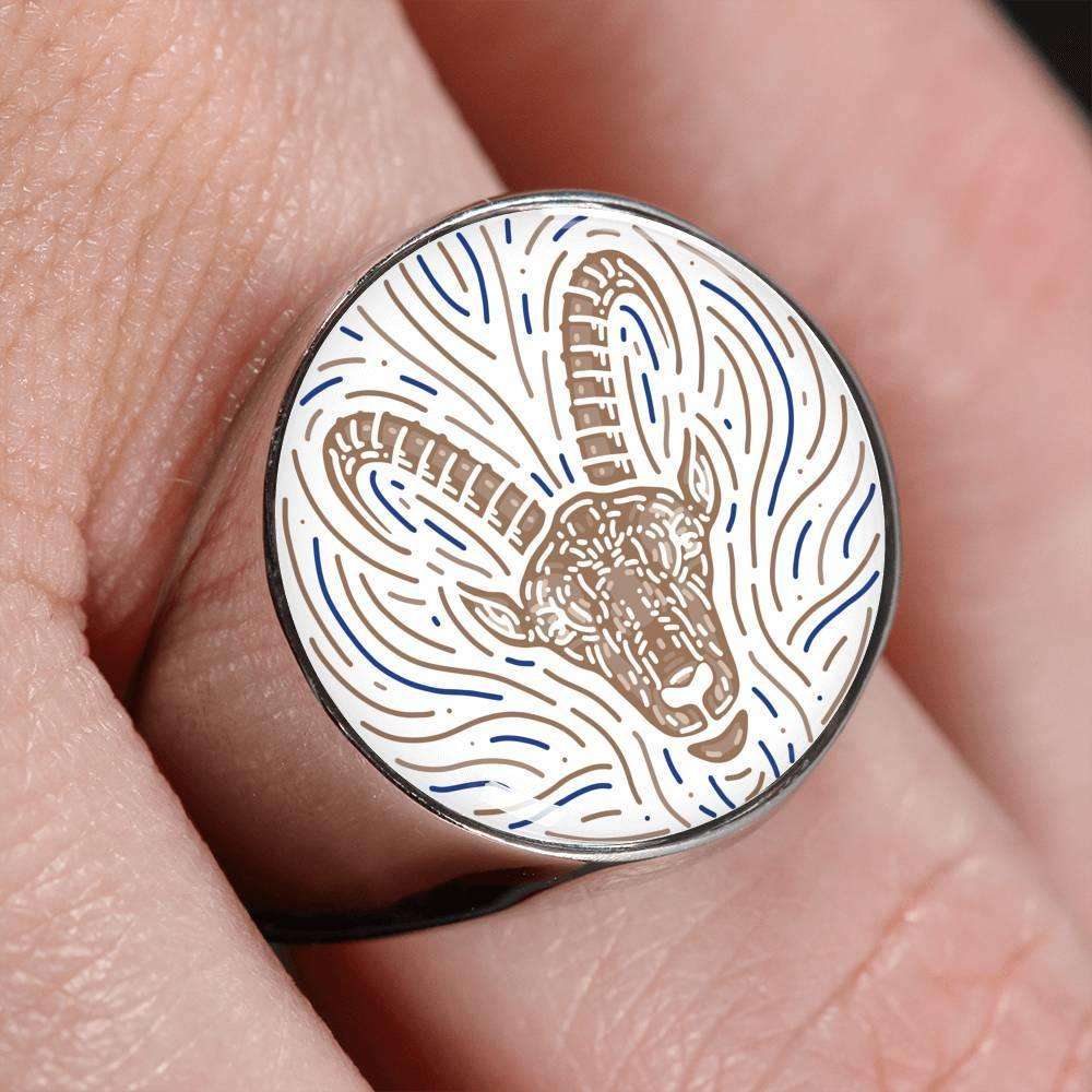 Capricorn Zodiac Artistic Ring made from Stainless Steel or 18k Gold - ZodiacFanatic