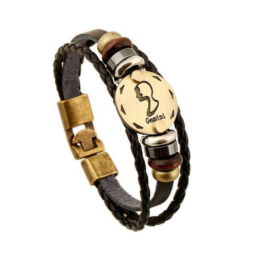 ♊ Gemini Zodiac Leather Bracelet Wooden Bead & Black Hematite - ZodiacFanatic