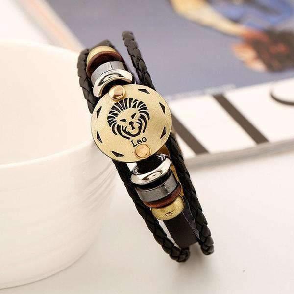 ♌ Leo Zodiac Leather Bracelet Wooden Bead & Black Hematite Lover Charm Jewelry - ZodiacFanatic