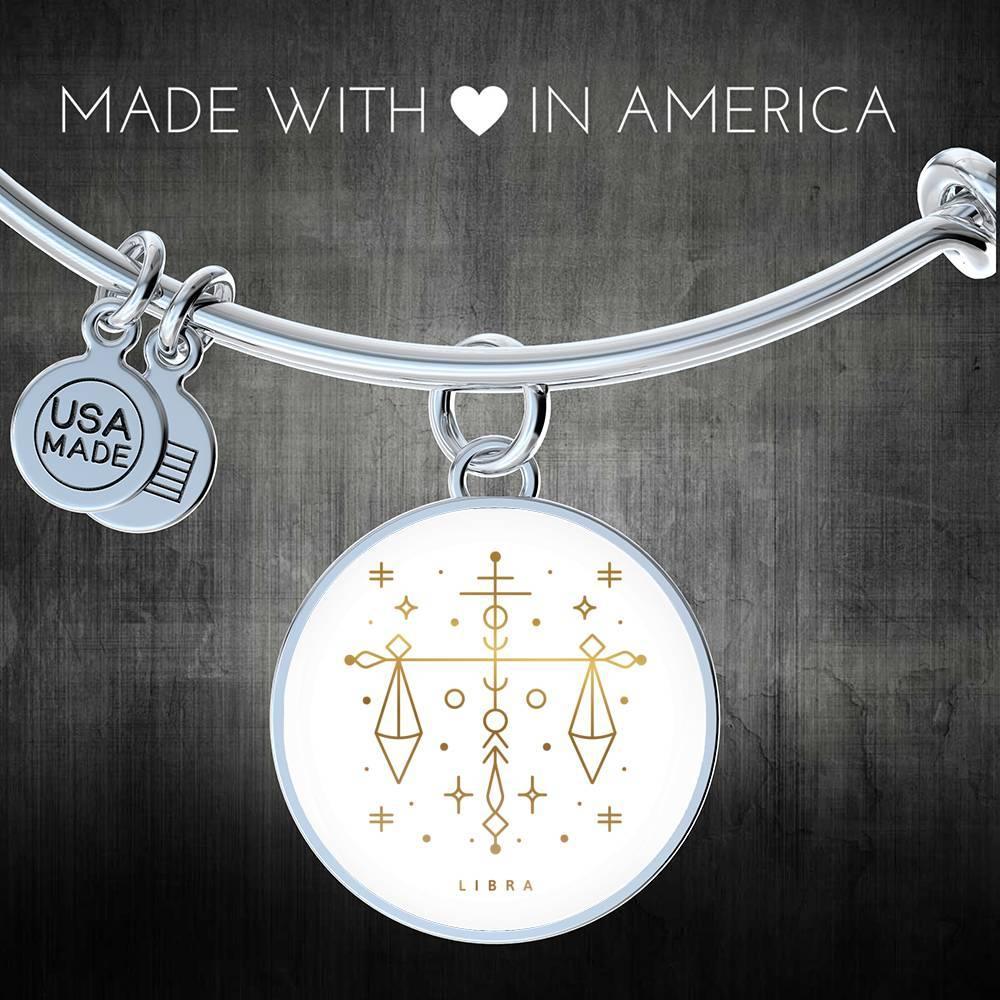 Libra Zodiac Adjustable Luxury Bangle made from Stainless Steel or 18k Gold - ZodiacFanatic