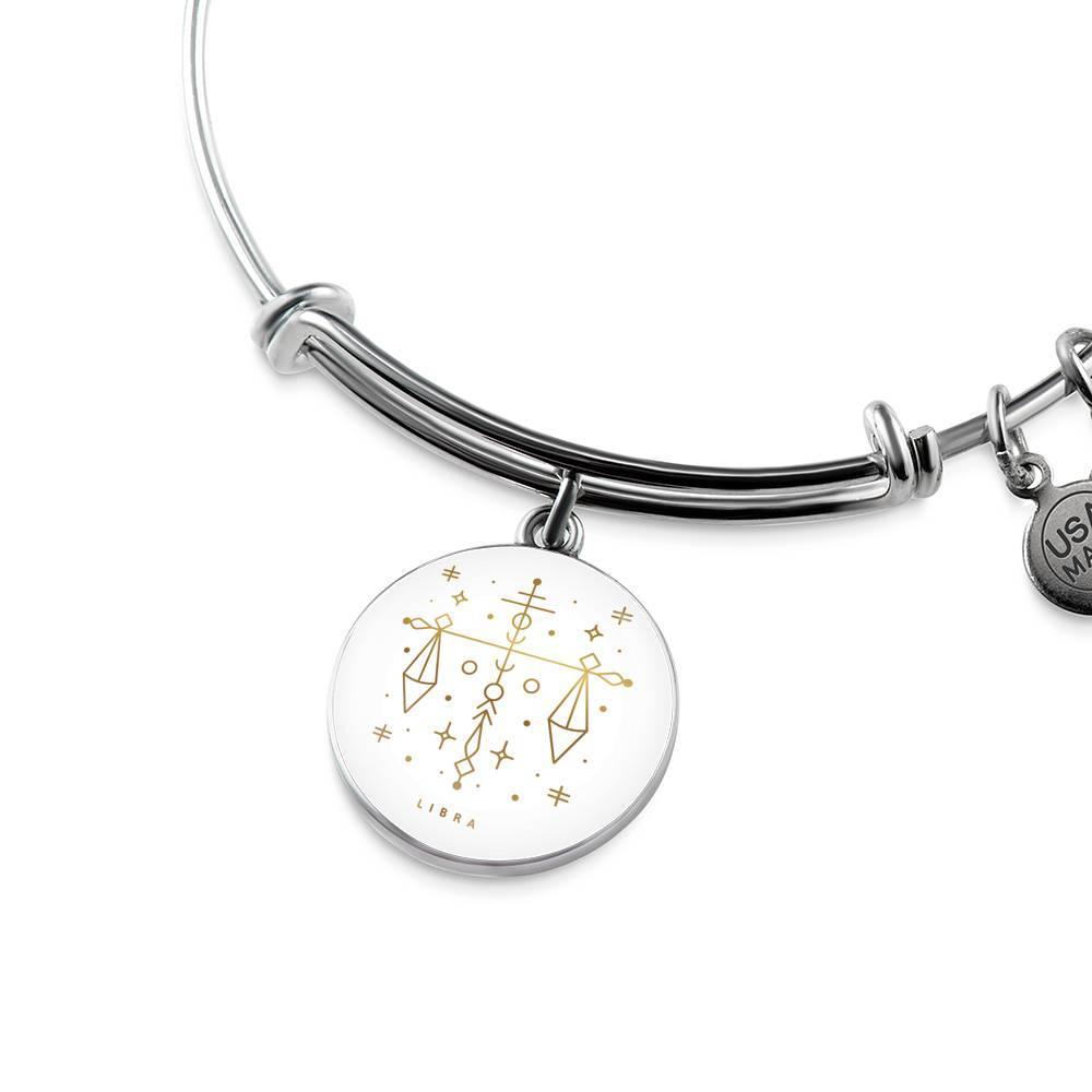 Libra Zodiac Adjustable Luxury Bangle made from Stainless Steel or 18k Gold - ZodiacFanatic