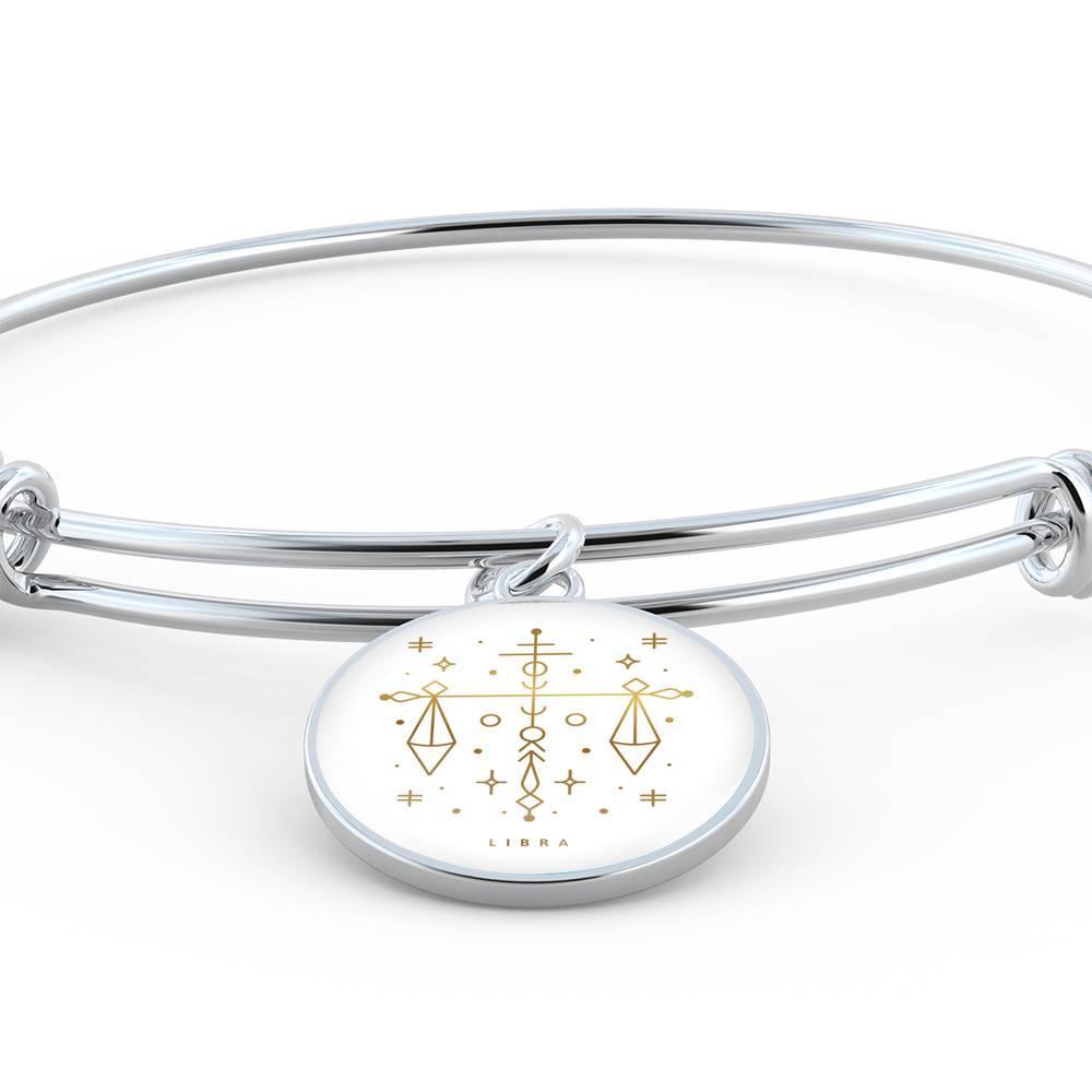 Libra Zodiac Adjustable Luxury Bangle made from Stainless Steel or 18k Gold - ZodiacFanatic