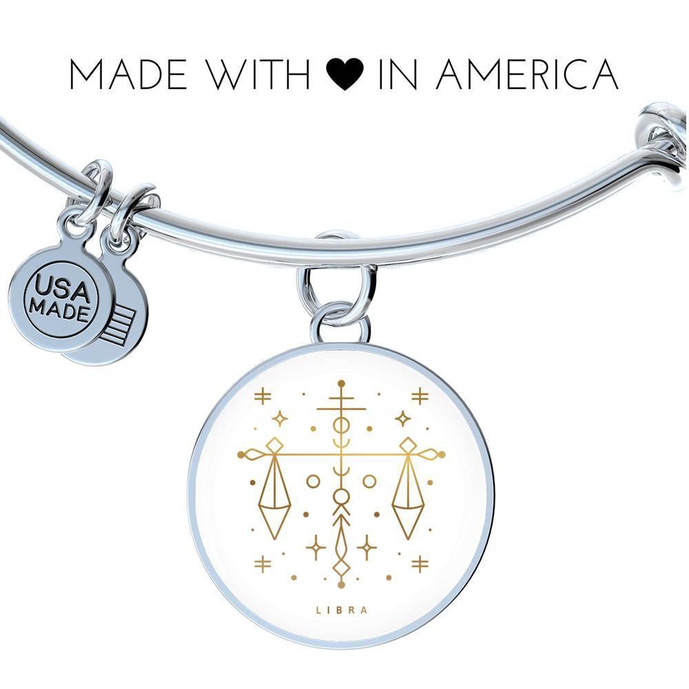 Libra Zodiac Adjustable Luxury Bangle made from Stainless Steel or 18k Gold - ZodiacFanatic