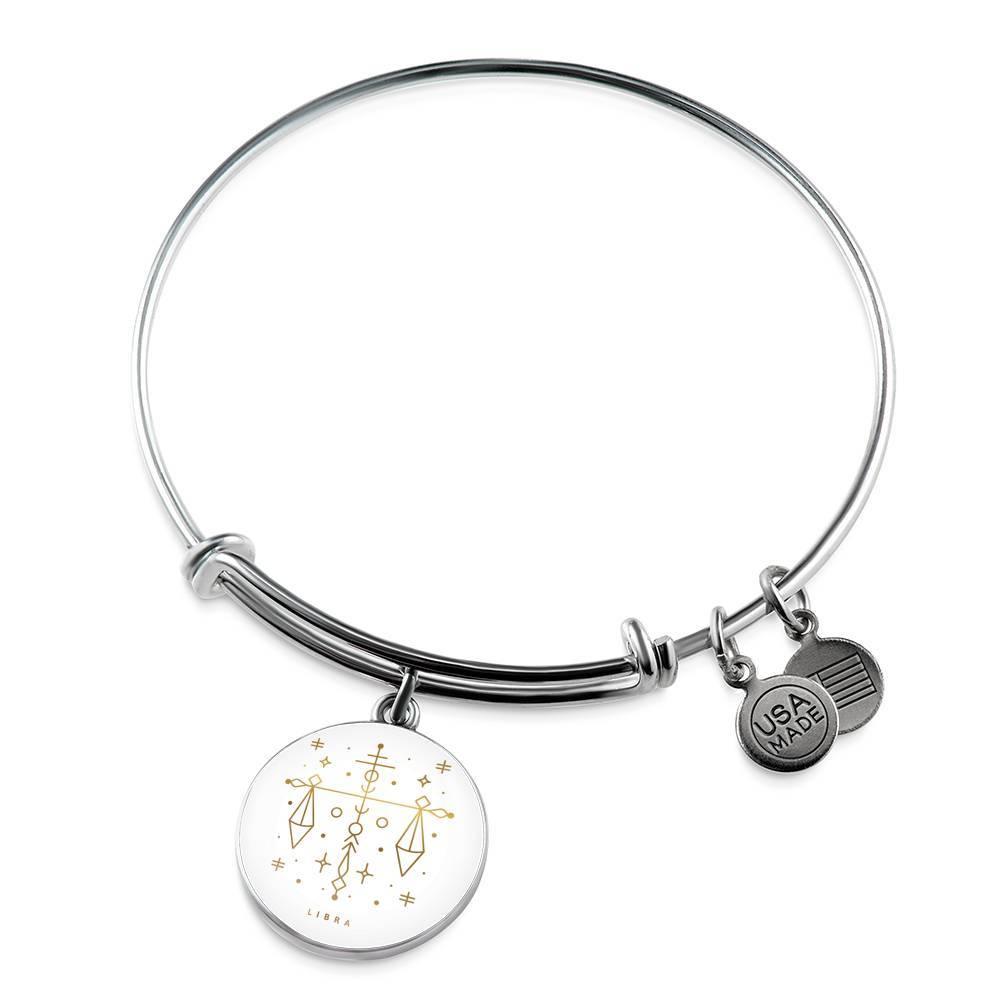 Libra Zodiac Adjustable Luxury Bangle made from Stainless Steel or 18k Gold - ZodiacFanatic