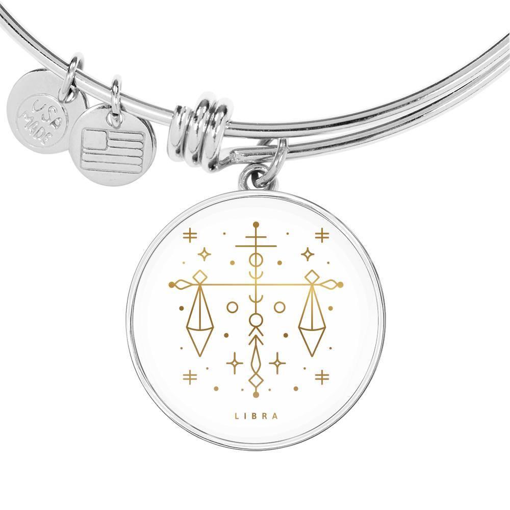 Libra Zodiac Adjustable Luxury Bangle made from Stainless Steel or 18k Gold - ZodiacFanatic