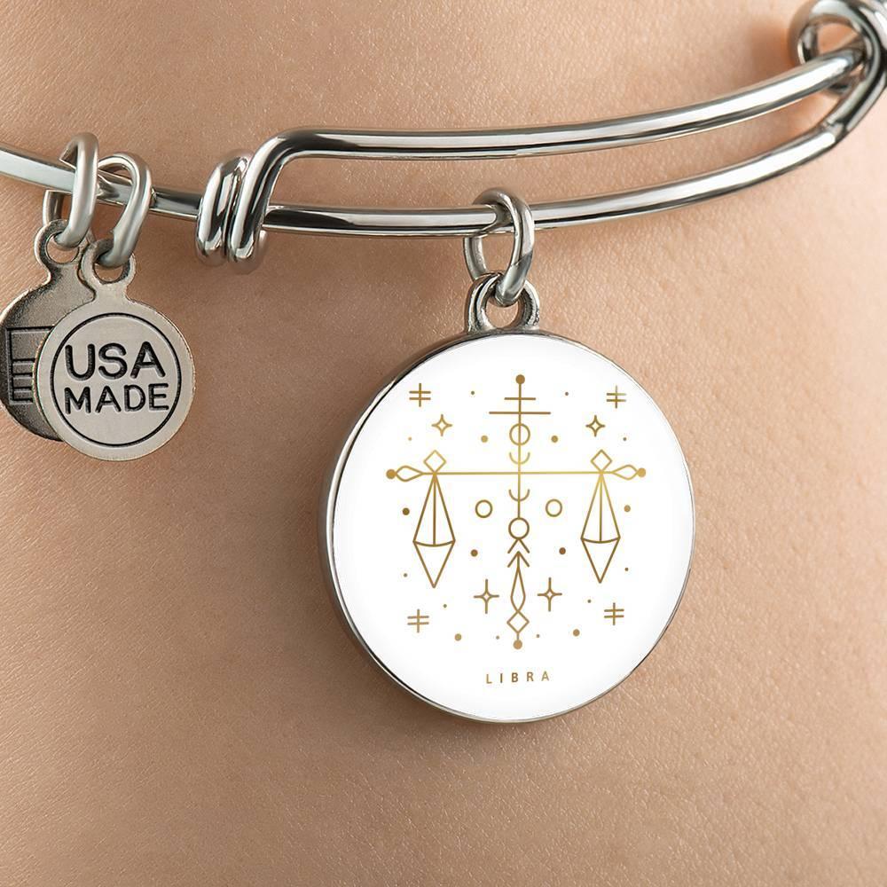 Libra Zodiac Adjustable Luxury Bangle made from Stainless Steel or 18k Gold - ZodiacFanatic