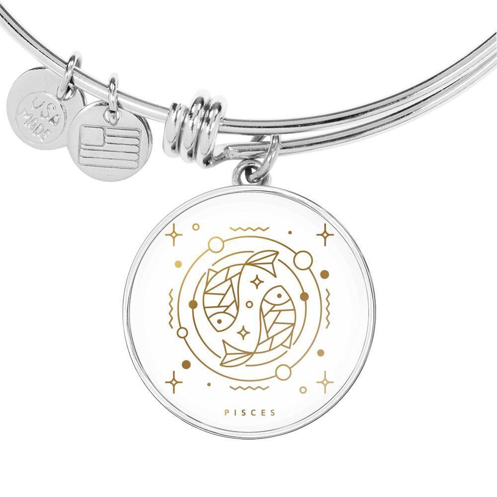 Pisces Zodiac Adjustable Luxury Bangle made from Stainless Steel or 18k Gold - ZodiacFanatic