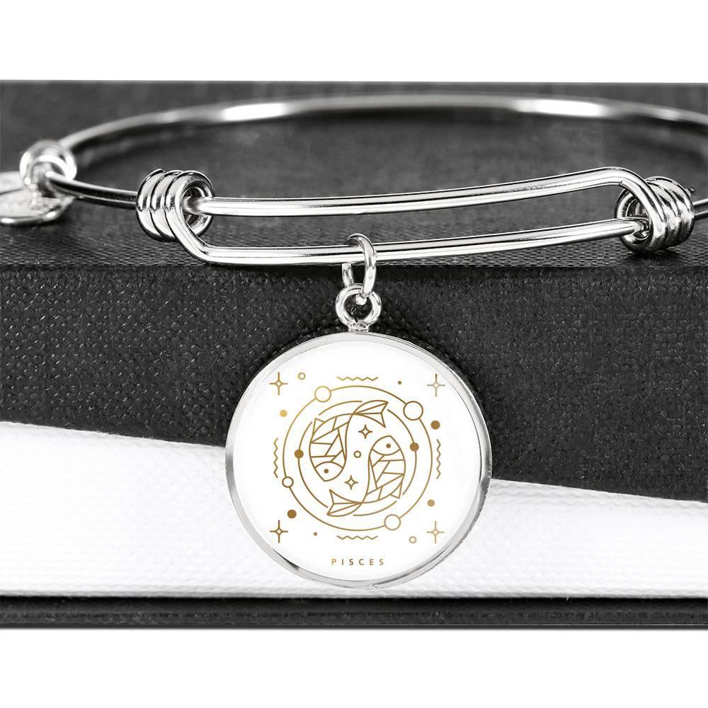 Pisces Zodiac Adjustable Luxury Bangle made from Stainless Steel or 18k Gold - ZodiacFanatic